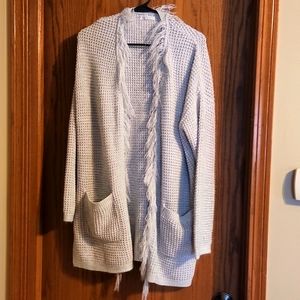 Gray cardigan sweater with fringe